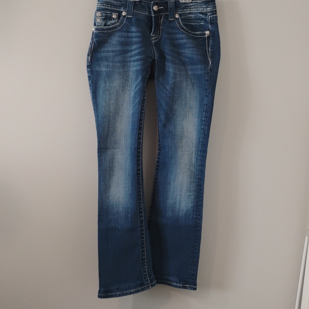 Miss Me Dark Blue Boot Cut Jeans with Cross Embellishment